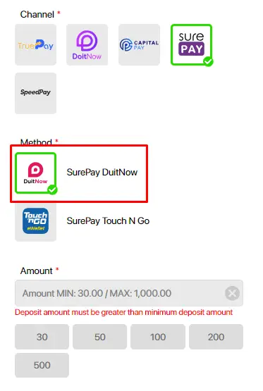 malaysia ewallet casino duitnow minimum deposit
