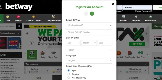 betway registration form